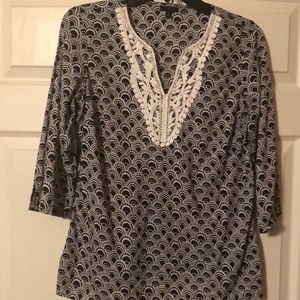 Talbots Small Petite Tunic with Lace Inset Placket